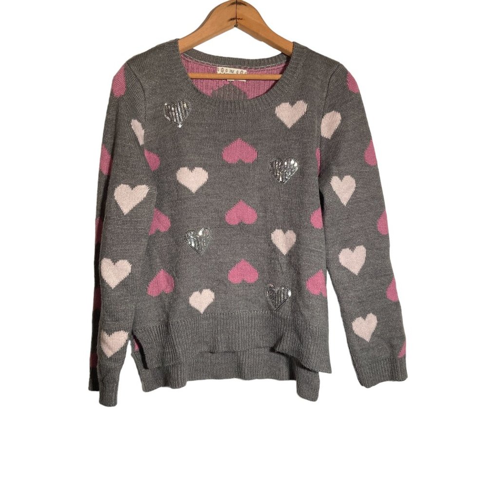 Pink Republic Girls Gray Sweater with Pink Hearts Size XL / 16